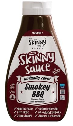The Skinny Food Co Smokey BBQ Sauce | Virtually Zero Calorie - Keto and Paleo - Fat Free - Sugar Free - Diabetic Friendly - Vegan | for, Gym-Fitness Fans, Weight Loss and Low Carb Diet | 425ml
