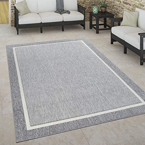 Paco Home Outdoor Teppich wetterfest Skandinavisch für Terrasse, Balkon & Garten pflegeleicht & robust Modernes Design Indoor & Outdoor geeignet, Grösse:200x290 cm, Farbe:Grau 2