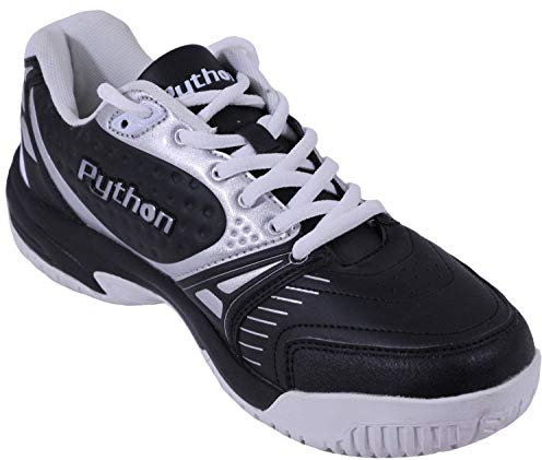 Python Deluxe Indoor Pumps (Racquetball, Squash, Badminton, Pickleball, Volleyball) (niedrig und mittig) (Schwarz & Weiß, rutschfest), (Low_Black), 39.5 EU