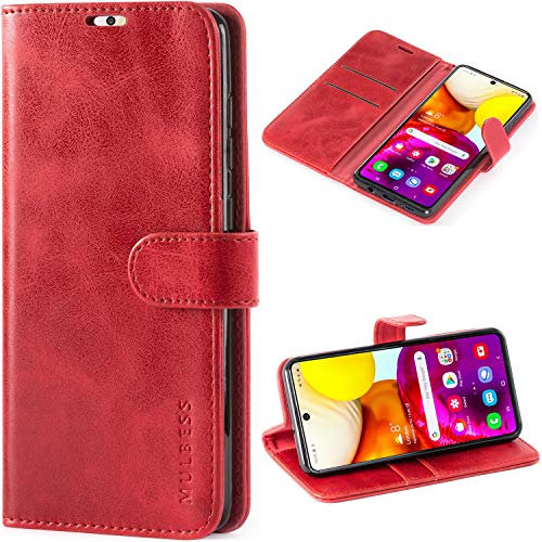 Mulbess Vintage Handyhülle für Samsung Galaxy A71 Hülle Leder, Samsung Galaxy A71 Handy Hüllen, Flip Handytasche Schutzhülle für Samsung Galaxy A71 Case, Wein Rot