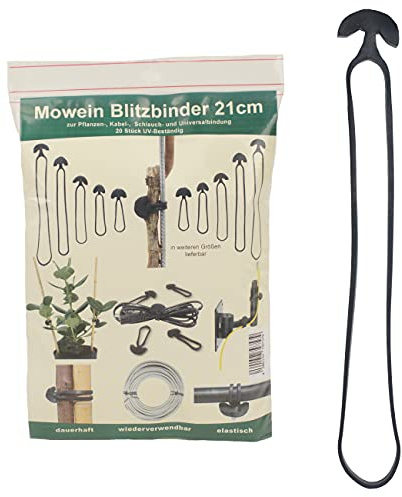 Mowein 20 Blitzbinder 21cm - Pflanzenbinder für Gartenbau und Haushalt | Kabelbinder | Schlauchbinder | Universalbindung aus Gummi | 20 Stück | UV-beständig und elastisch | wiederverschließbar