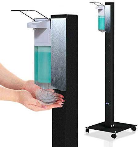 KRIEG Desinfektionssäule stehend I Anthrazit I Hygienestation freistehend & mobil I Hygienesäule mit Desinfektionsmittel I 1000 ml - 333 Sprühstöße I Ready to go