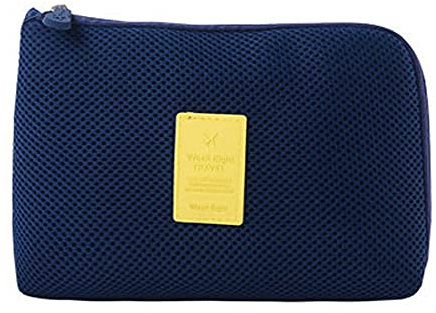Soft Gadget Bag Small Travel Case Cable Organiser,Electronics Pouch,Portable Cable Bag for Power Bank,Earphone,Hard Disk,Lipsticks,Brush-Navy-Large