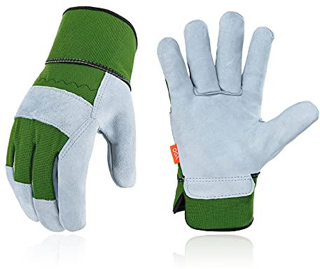 Vgo... Gardening Gloves Cowhide, Work Gloves Thornproof Utility for Yard Trucker Delivery Garden with Strong Grip,1Pair