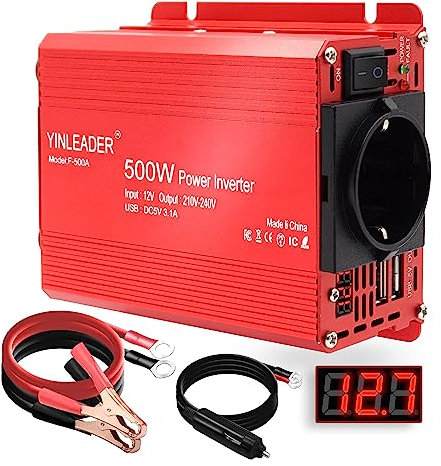 Yinleader 500W Wechselrichter DC12V auf 230V AC LED 1 Euro-Steckdosen 2 USB KFZ Spannungswandler