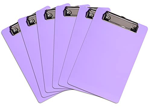 Hnogri Kunststoff A5 Klemmbrett 6er Set, Lila Kleines Klemmbrett Standard A5 Größe Memo Klemmbretter für Studenten, Frauen, Büro, Schule, Low Profile Clip, Mini Klemmbrett Größe 6 x 9, Lila