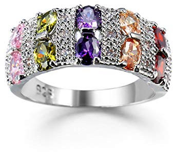 Banemi Frau Ring, Ring Günstig Damen Weißvergoldeter Bunt Zirkonia Oval Damen Hochzeitsband Größe 54 (17.2)