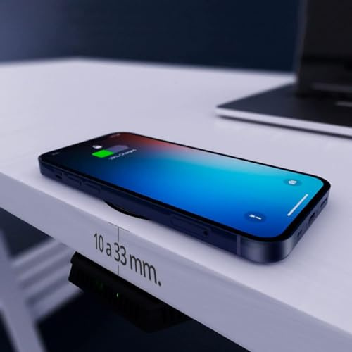 Unsichtbares schnelles kabelloses Ladegerät, Qi-Technologie, kompatibel mit iPhone, Samsung Galaxy, Pixel, Xiaomi, Huawei, Oppo, Sony, LG, Nokia, TCL, unter dem Tisch, bis zu 33 mm Entfernung. Cloen