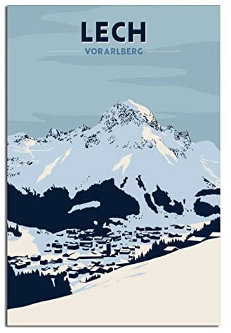 Vorarlberg Lech Vintage Reiseposter Schnee Berg Leinwand Wandkunst Malerei Poster Kunstwerk für Zuhause Wohnzimmer Schlafzimmer
