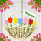 Ferraycle Summer Tulip Door Decor Flowers Wreaths for Front Door Hanger Wooden Tulip Welcome Basket Hanging Sign Rustic Farmhouse Flower Wall Decorations for Home Indoor Outdoor Housewarming Gift
