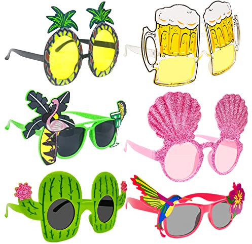 REKALRO Party Brille 6 Paar, Lustige Brillen, Tropische Party Sonnenbrille, Hawaiianisches Partybrillen Set für Sommerpartys Zubehör, Strand Pool Themen Dekorationen, Foto Requisiten (Mehrfarbig C)