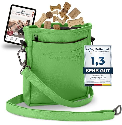 Ostfriesenpfoten® Leckerlibeutel 'Frieda' für Hunde aus hochwertigem Kunstleder - Grün Größe L - Futterbeutel mit EasyOpen Einhandmagnetverschluss - Gassitasche für Hunde-Leckerli