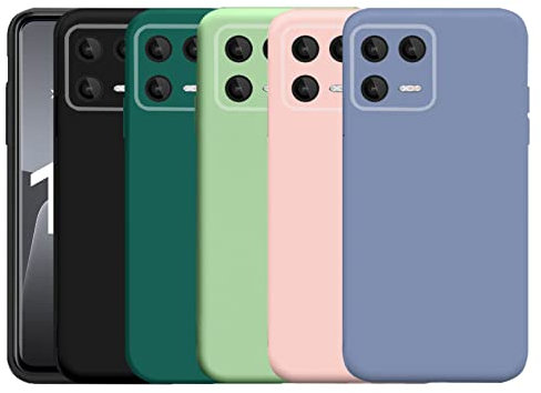 Silikon Hülle für Xiaomi 13, 5 Stück Weiche Handyhülle Matt Silikon TPU Schutzhülle Dünn Hülle mit Kameraschutz (Schwarz+Dunkelgrün+Grün+Rosa+Hell Blau)