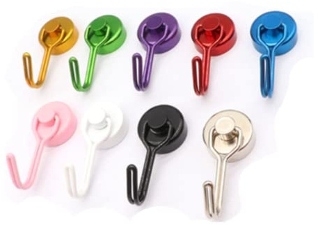 9Pack Colorful Swivel Magnetic Hook - Heavy Duty Neodymium Magnets for Refrigerator Door Key BBQ Grill Locker Coat Powerful Magnetic Wreath Hanger Strong Magnetic Hooks for Cruise Cabins (KNG20)