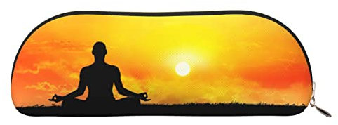 EWMAR Yoga Meditation Print Leder Stifteetui Federmäppchen Tragbare Reise Kosmetik Tasche Gadget Tasche für Teenager Jungen Mädchen, gold, Einheitsgröße, Kinderrucksack
