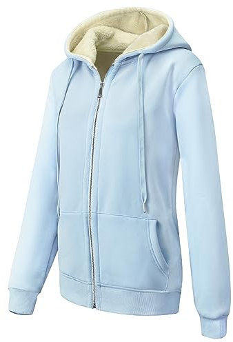 MOVE BEYOND Giubbotto Felpa da Donna con Cappuccio Foderato in Pile Caldo Giacca Invernale a Maniche Lunghe con Zip Hoodie Casual Monocolore, Blu, M