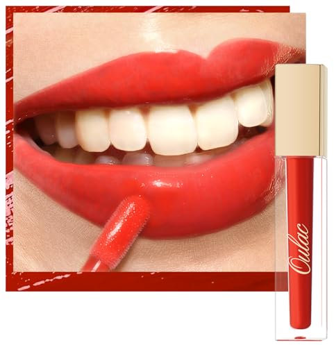 Oulac Shine Red Liquid Lipstick for Women-Lip Plumper Lip Gloss for Dry Lip Care, Lightweight Hydrating Lip Tint Stain with Vitamin E & Rose Oil Vegan & Cruelty-Free, S09