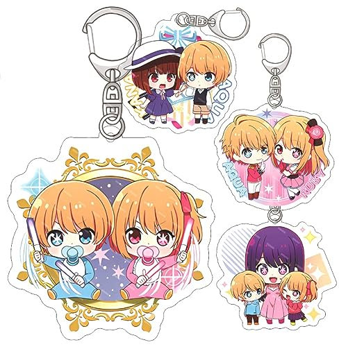 MayDee OSHI N K Schlüsselanhänger Anime Hoshino Ai Figur Anhänger Cosplay Accessories 4 Schlüsselanhänger Aus Acryl, Geburtstags Geschenk, 6cm Doppelseitig Bedruckte Anime Deko