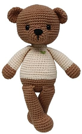 Kuscheltier gehäkelter Teddybär braun mit Shirt aus Baumwolle Geschenk für Kinder (Puder)