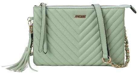 AFKOMST Damen-Umhängetasche, gesteppt, Umhängetasche, mehrere Taschen, Handtasche, Quaste, Kuriertasche, Damentasche, B-grün