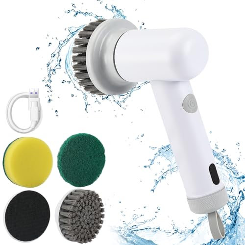 Brosse de nettoyage électrique, sans fil, avec 3 têtes de nettoyage interchangeables, brosse rotative Power Spin, 2 vitesses, pour salle de bain, carrelage, douche