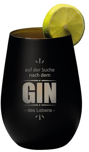 4youDesign Gin Tonic Glas mit Spruch der GIN des Lebens – Geschenk für Männer, Frauen zum Muttertag oder Vatertag – Tumbler-Party-Glas aus Kristallglas – sehr bruchsicher – Schwarz-Gold – 465ml