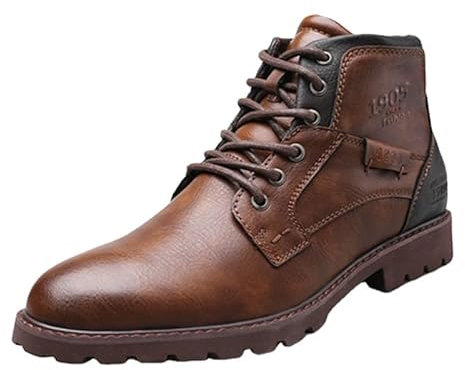 Botas De Tobillo Con Cordones para Hombre Clásicas Retro Informales De Invierno Impermeables Con Cremallera Antideslizantes Con Punta Puntiaguda 39-48 (Marrón,41)