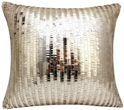 Wisafory 1 Stück Pailletten Kissenbezug Glitzer Dekokissen Kissenhülle Kopfkissenbezug mit Reißverschluss Quadratischer Zierkissen Couchkissen Kissenbezüge für Homdeko 38x38cm Champagner