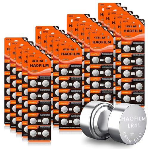 HAOFILM LR41 AG3 392 384 192 Advanced Alkaline Batterie, 1,5 V runde Knopfzelle (200 Stück)