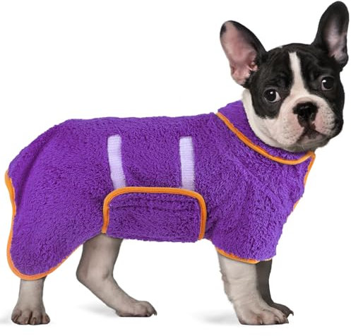 Bienbee Hundebademantel, schnell trocknend, super saugfähig, nach dem Baden, warmes Handtuch, Hundebadzubehör, Dunkelviolett, Größe M