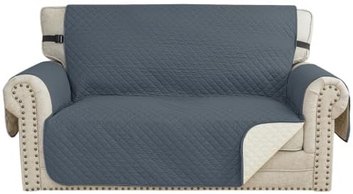 CYCMACO Wasserdicht Sofa Überzug rutschfest 2 Sitzer, Graublau | Couch Bezug Haustier Katze Hunde, Sofaschoner Rutschfest, Universal Couchüberzug Waschbar, Sofa Covers Mit Armlehnen