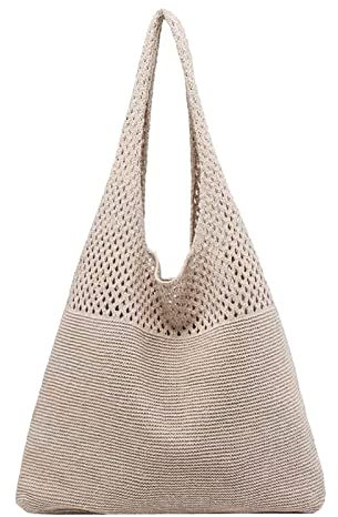 Dinnesis Angebote Blitzangebote Damen Taschen Damen Frühjahr/Sommer Retro hohl gestrickte Handheld One Shoulder Weste Tasche Taschen Schwarz Damen 10 (Khaki, One Size)