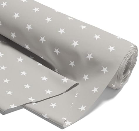 Stoff Meterware Baumwollstoff 5 M x 160 cm - Stoffe zum Nähen aus reine Baumwolle Fabric Futterstoff Dekostoff für Patchwork Canvas und Sewing Nähstoff Weiße Sterne auf Grau
