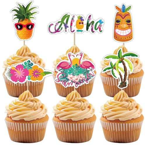 36 Stück Sommer Pool Cupcake Topper, Sommer Thema Kuchen Deko für Hawaii Beach Pool Party Zubehör: Aloha, Flamingos, Kokosnussbaum, Ananas, usw