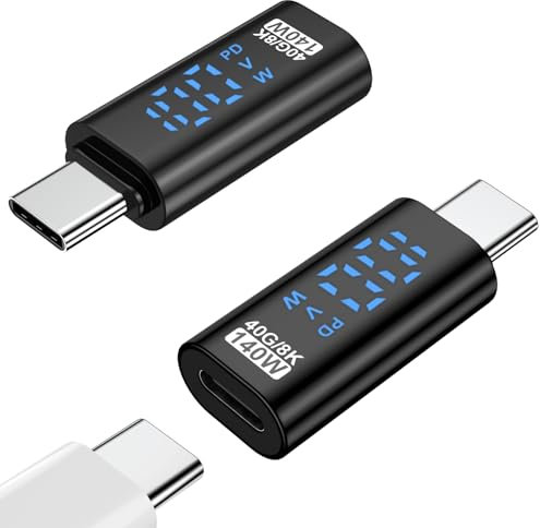 TiMOVO USB C Extensor Adaptador con Pantalla LED, 2 Paquete 140W USB C Extensor Adaptador con USB4 40Gbps OTG, Thunderbolt 4/3 Tipo C Extensor para iPhone 15 Pro Max Plus, iPad Air/Pro,MacBook,Samsung