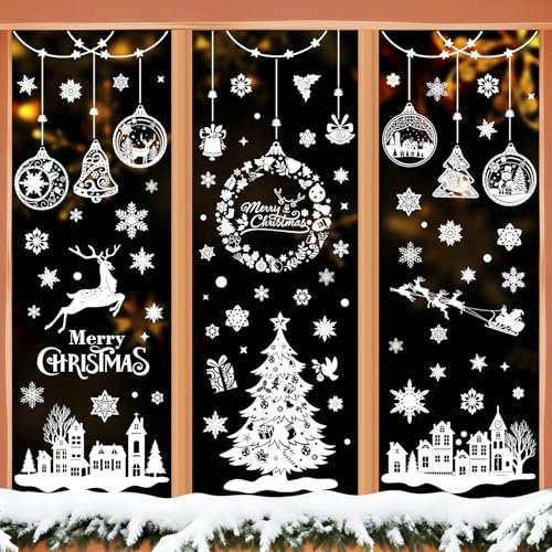 Fensterbilder Weihnachten Selbstklebend, 244 Weihnachtsdeko Fenster Wiederverwendbar PVC Fensteraufkleber, Weiß Fenstersticker Weihnachten Deko Groß Fensterbild Winter für Glas Tür Fensterdeko