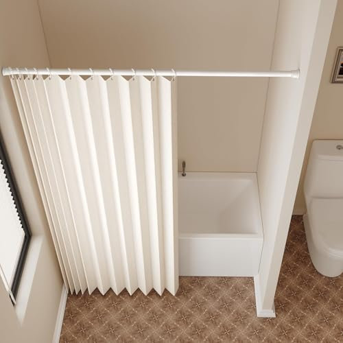 AJMDGW Set di Tende da Doccia Pieghevoli con 12 Ganci - Tende da Doccia for Hotel in Tessuto Impermeabile Resistente e Strutturato in Lino Pieghevole for Il Bagno