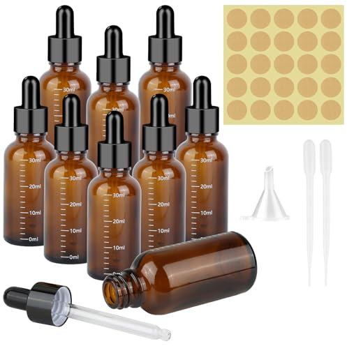 Xishoyen 8 Stück Pipettenflasche 30ml, Tropfflasche Braunglas Dropper Bottle, Apothekerflasche Braunglasflasche, Abgestufte Flasche mit Pipette für Ätherische Öle, Parfümöle, Aromatherapie (30ML - 8)