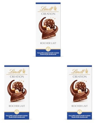 Lindt Tablette Le Rocher Lait Creation, Chocolat au Lait, 150g (Lot de 3)