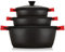 briebe Black Titanium Batería Cocina Inducción 6 Piezas Antiadherente Titanio, Juego 3 Ollas Aluminio Fundido sin PFOA, Set Cazuelas Tapas Cristal, Asas Silicona Extraíbles, Vitrocerámica, Gas, Horno