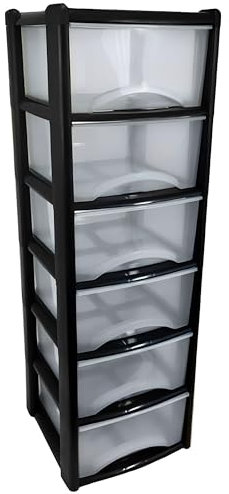 Plastic Storage Drawers - Large - 6 Drawers (Black)