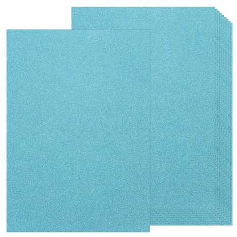 QUARKZMAN Paljetterat kartong, 10 ark glitterpapper klistermärken för gör-det-själv-projekt, hantverk, juldekoration, födelsedag, bröllop, himmelsblå, 80 gsm