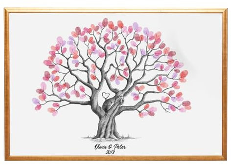 dzqad Arbre À Empreintes Digitales - 42 X 30 Cm PanneauMariage Personnalisé Mariage Livre d'or Affiche, Arbre À Empreinte Mariage, Tableau De Signature D-IY Invité, pour Mariage Fête d'anniversaire