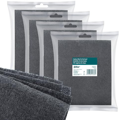 Sillar Aktivkohlefilter Dunstabzugshaube | 4er Pack | Kohlefilter für Dunstabzug Filter Abzugshaube | Aktivkohle Filtermatte zuschneidbar 57x47 cm