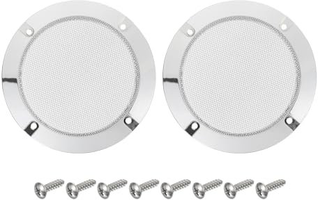 sourcing map 2 Pcs 4inch White Speaker Grill Mesh Metal Woofer Guard Protector Dust Cover Bright Silver Decorative Circle ABS Frame with Screws for Home Audio Car Speaker Replacement