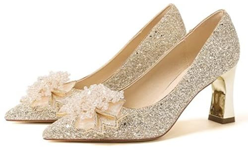 Schuhe Damen Absatz Boots Karneval Pailletten mit passenden Schuhen Brauthochzeitsschuhe Neue Flache Mund Spitze Kristallschuhe Haupthochzeitskleid High Heels Nicht Damen Schuhe Keilabsatz (Gold, 38)
