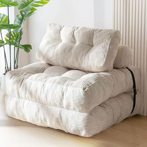CADEHUB Cama de sofá Plegable, Silla Durmiente Convertible con colchón Plegable de Almohada con Soporte Trasero, Cama de sofá de futón con reposabrazos extraíbles, sofá Deshuesado White with armrests