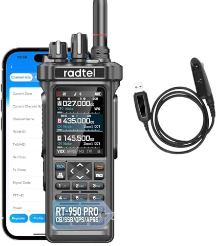 Radtel RT-950 PRO Radio amatoriale, GPS/APRS, walkie-talkie da 10 W, radio portatile a lungo raggio, ricevitore AM/FM/CB/SW/MW/LW, programmazione tramite app Bluetooth, NOAA, analizzatore di spettro