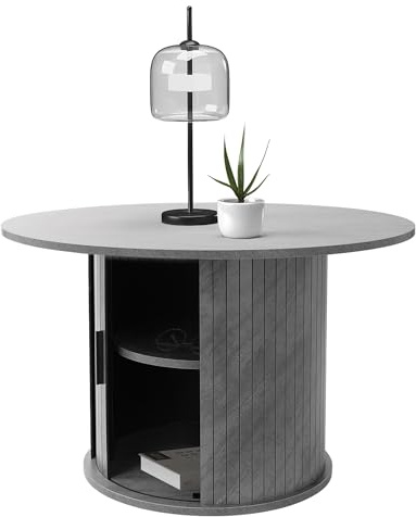 ML-Design Couchtisch mit Schiebetür, 80x80x50 cm, Beton-Optik, Grau, Runder Wohnzimmertisch mit Stauraum, Beistelltisch ideal für Wohnzimmer, Kaffeetisch im modernen Stil, Sofatisch für Tee und Kaffee