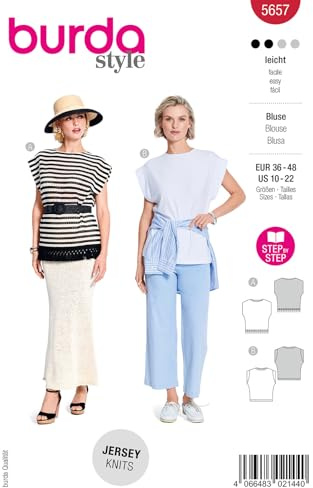 burda style Papier-Schnittmuster Damen Kurzarm-Shirts #5657 Gr. 36-48 Nählevel: leicht